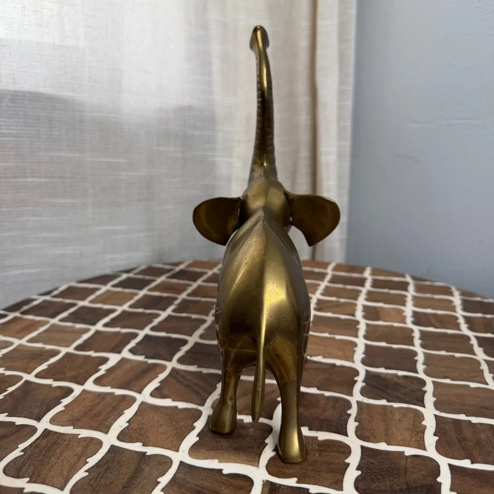 Vintage Brass Elephant Figurine Trunk Up Good Luck Boho Decor Medium 9